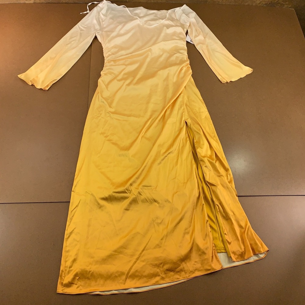 TFNC Womens Size US 14 Yellow Ombre Long Sleeve Thigh Split Maxi Dress NWT *Flaw